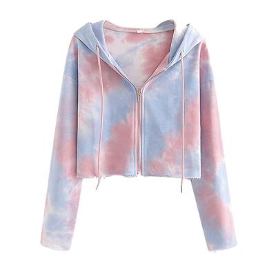 China Anti-wrinkle women's zipper tie dye hoodie sweatshirt cut zipper hoodie tie dye zipper hoodie for sale