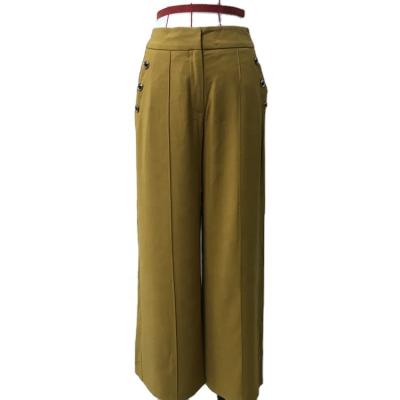 China Anti-wrinkle Women Elegant High Waist Loose Pants Summer Double Button Long Pants Ladies Wide Leg Pants for sale