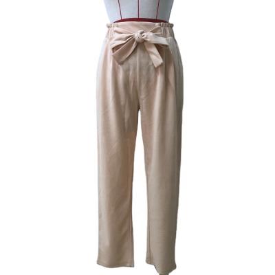 China Wholesale Custom Women Anti-Wrinkle High Waisted Tie Belt Cigarette Pants Office Trousers Female Casual Trousers for sale