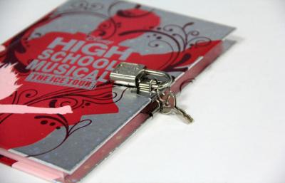 China Promotional Custom Notebook Printing With Lock , Silver Card Cover / Sewing Binding for sale