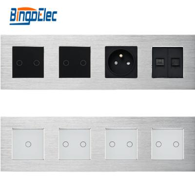 China Security Bingoelec 4 Frames Alum Switch and Socket Tempered Glass Panel Wall Switch Socket for sale