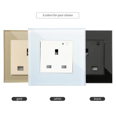 China 13A UK Socket Glass Panel WIFI/RF Socket With Remote LED Indicator And RF 433 ON/OFF Button Function 86*86 mm for sale