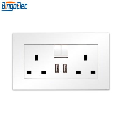 China Wall Outlet Bingoelec Double Sockets PC With 2.1A USB Charging Ports, 2 Gang 13 Amp Electric Power Outlet, White Flat Wall Outlet for sale