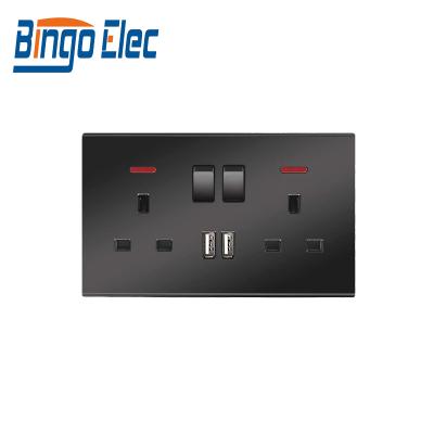 China Bingoelec Multi-Purpose Double Switch Power Socket With 2 USB Charging Ports With Led Indicator 2 ELECTR Band 13A Black Wifi Socket BINGO. for sale