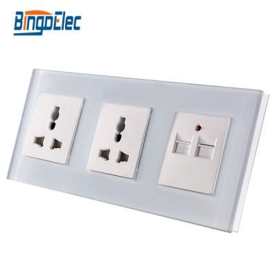 China 3 Tempered Crystal Glass Bingoelec Frame Switch And Socket 86*228mm 4mm Tempered Glass Panel Multifunction Switches for sale