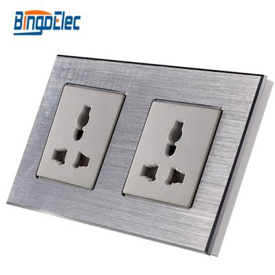 China Aluminum Standard Frame Bingoelec 2 Wall Switch EU/UK Contact Switch Normal Socket for sale