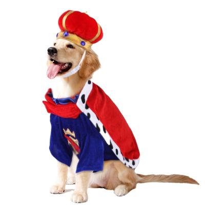 China 2023 Hot Selling Viable Christmas Halloween Pet Cat Dog King Clothes King Cloak Accessories Funny Crown Hat Dog Set Two Piece Set for sale