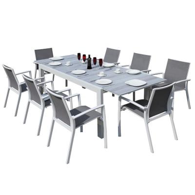 China JK019 Outdoor Hot Weather Furniture Extendable Dining Table Set with 8 Piece Chairs for Indoor and Outdoor Patio Furniture for sale