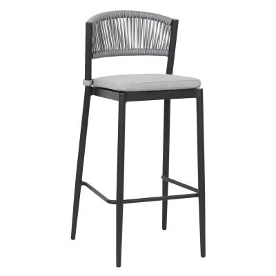 China Lightweight Aluminum Outdoor Furniture Double Rope Bar Stool Coffee Chair Loft Coffee Table Set Weaving Frame for sale