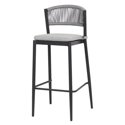 China Modern Design Lightweight Aluminum Rope Frame Back Outdoor Bar Stool For Garden Garde for sale