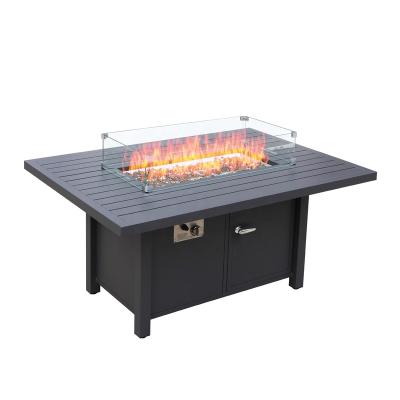 China Rectangular Outdoor Aluminum Propane Gas Propane Firepit Fire Pit Garden Fire Pit Stocked Modern Square Table for sale