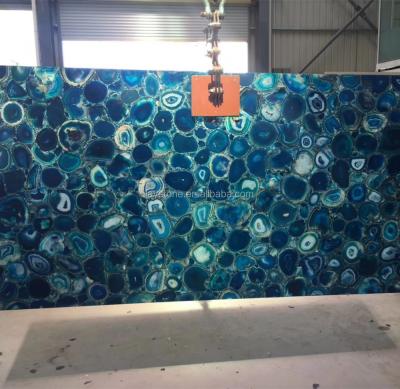 China Decoration Particle Material Agate Slab Onyx Translucent Blue Tile Beautiful for sale