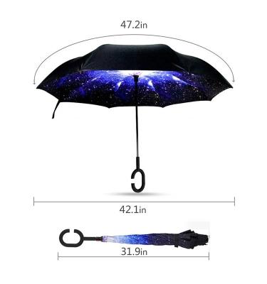 China New Straight Rod Umbrella Inverted Reverse Umbrella With C Handle Plastic Umbrella Custom Logo for sale