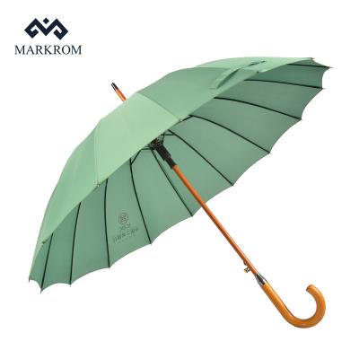 China All In 1 23inch Fiberglass Straight Umbrella With Curve Wood Handle for sale