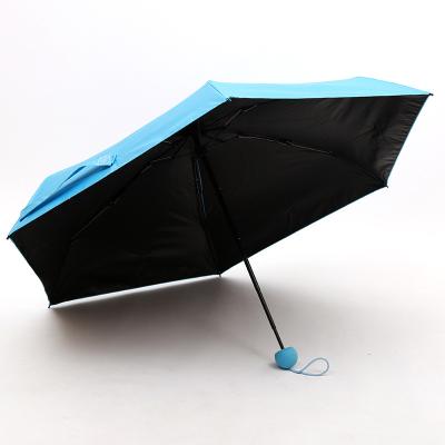 China High Quality Lightweight Sun Mini Blue Capsule 5 Times Rain Business Gift Anti UV Umbrella for sale