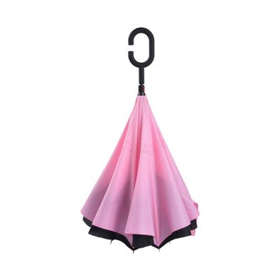 China 2022 Best Pink Hands C-hook Traditional Double Layer Windproof Reverse Folding Inverted Umbrella for sale