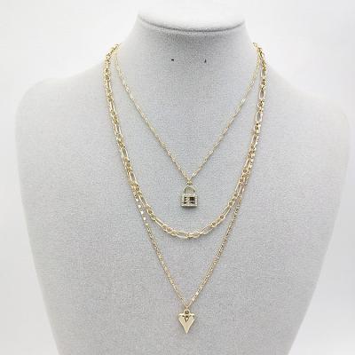 China CLASSIC Multi-layer hip hop personality small lock necklace box design fashion ins heart-shaped clavicle chain for sale