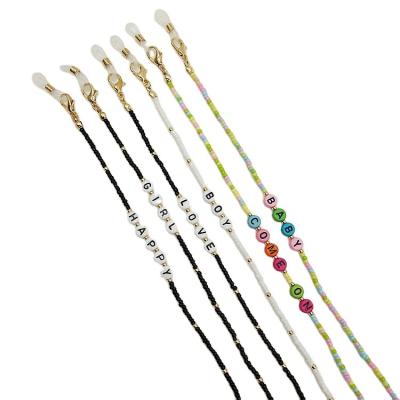 China Hot Selling Multicolor Glass+plastic Women Beaded Sunglasses Glasses Chain Popular Soft Letter Series Retro MaskNecklace for sale