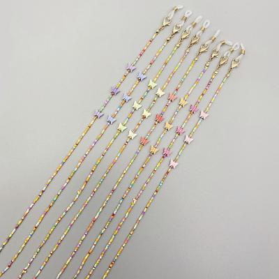 China Facemask Lanyard Chain Women Gold Glasses Eyewear Temple Accessories Handmade Anti-lost Butterfly Chain Beads for sale