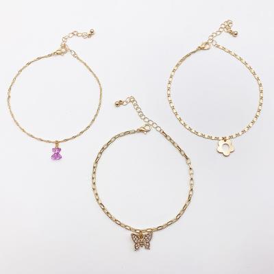 China High Quality Good Quality Butterfly Charm Women Wearable Gold Plated Anklet Crystal Bear Charm Girl Anklet for sale