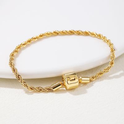 China TRENDY Chunky Twist Steel Chain Gold Plated Bracelet To Tarnish Free Jewelry 18k Gold Plated Bracelet for sale