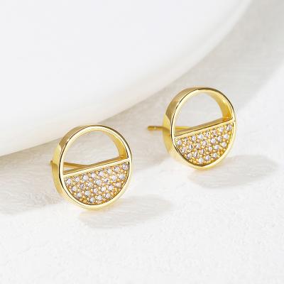 China CLASSIC High Quality Gold Plated Around Stone Zircon Jewelry Round Circle Stud Earrings for sale