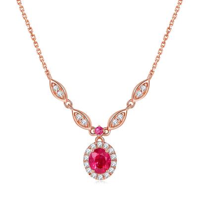 China Fashion CLASSIC High Quality Gift 18K Rose Gold Real Natural Ruby Necklace Wedding Jewelry For Women for sale