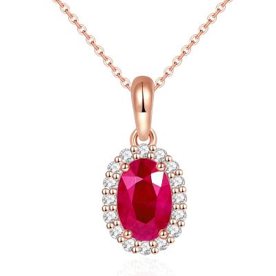 China TRENDY Real 18K Rose Gold Necklace with Natural Ruby Diamonds Pendant for Women Wedding Jewelry for sale