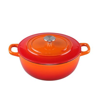 China Low MOQ OEM Sustainable Home Kitchen Casserole Enamel Cast Iron Stew Pots And Pans With Two Handle for sale