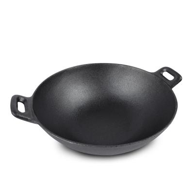 China High Quality Sustainable Custom Made Soft Household Vegetable Oil Double Ears Cast Iron Cooking Pot Wok for sale