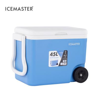 China OEM-ODM 45L New Arrival Big Cooler Hot Insulation Cool Food Storage Wheeled Cooler High Performance Insulated Wheeled Cooler for sale