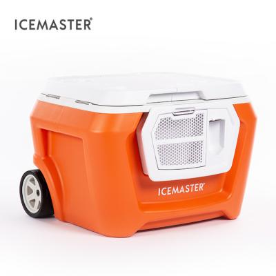 China New Arrival 54L Insulated Multifunctional Wheeled Cooler with High Speed ​​Mixer Built-in Speaker Dishes and Utensils Hard Cooler Box for sale