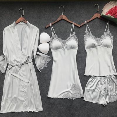 China Hot retail new products QUICK DRY, four pieces of bridal long robe silk bathrobe homewear summer women sets for sale