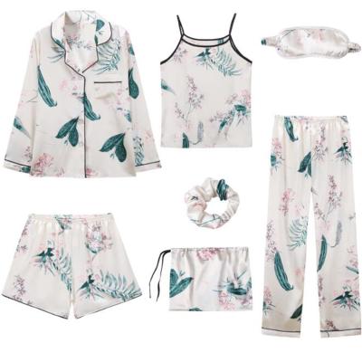 China QUICK DRY hot selling 7 pieces pajamas set floral print top and pants pajamas sleepwear for women for sale