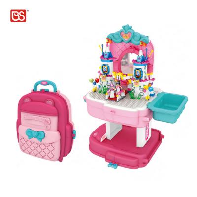 China DIY TOY Simulation 2in1 Educational Backpack Toys Schoolbag Castle Paly Block Set 303pcs for sale