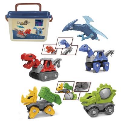 China Kid's Educational Toys Wholesale Plastic Children's Game Engineering Vehicle Animal Dinosaur Truck Set Stem DIY Assembly Educational Toys for sale