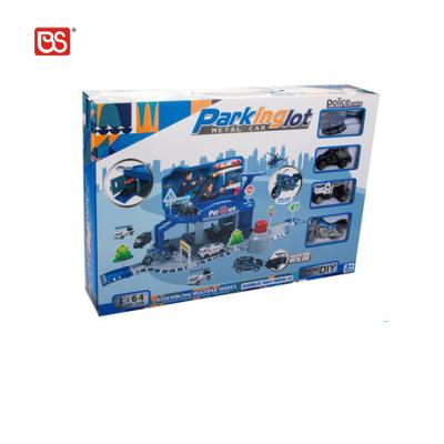 China Slot Toy 1:64 Die Diecast Car Parking Toys DIY Theme Police Series Kids Toys Educational Gift Game Set for sale