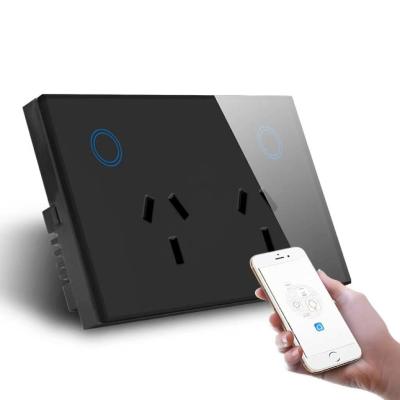 China Smart Wifi Wall Socket Us Glass Panel Double Phone Alexa Google Voice Operated Tuya Smart Home System for sale