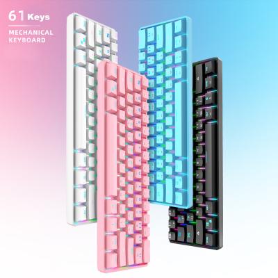 China Internet Keys Grand Roc Teclado Mechanical Keyboard 61 Keys Ergonomic Mechanical Keyboard LED ABS Light Effect Green Switch for sale