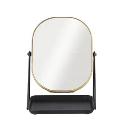 China Makeup Mirror Vanity Table Top Round Metal Gold Vanity Enlargement Standing Desk Vanity Makeup Mirror With Mirror With Black Tray for sale