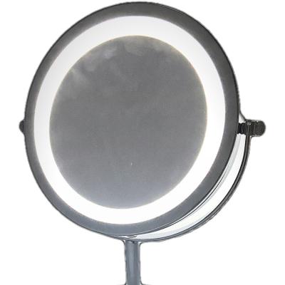 China Safety Lighted Double Sides Daily Wholesale Women's Makeup Mirror Desk Led Vanity Mirror With Lights And Tray for sale