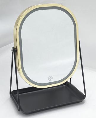 China 2022 Fashion Nordic Gold Lighted Lighting Home Mirror Model LED Storage Battery Makeup for sale