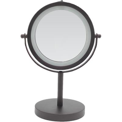 China Simple Rogue Style Lighted Magnification Cosmetic Mirror Led Alloy Metal Round Desktop Mirror Cosmetic Makeup Mirror With Light for sale