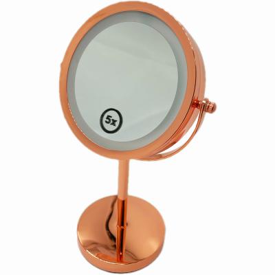 China 1x/3x/5x/7x Magnification Lighted Makeup Mirrors Led Alloy Metal Round Desktop Beauty Vanity Make Up Mirror Led Makeup Mirror With Light for sale