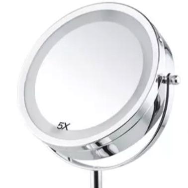 China 1X 5X 7X 10X Metal Lighted Magnifying Oval Around Desk Stand Table Portable Vanity Makeup Mirror for sale