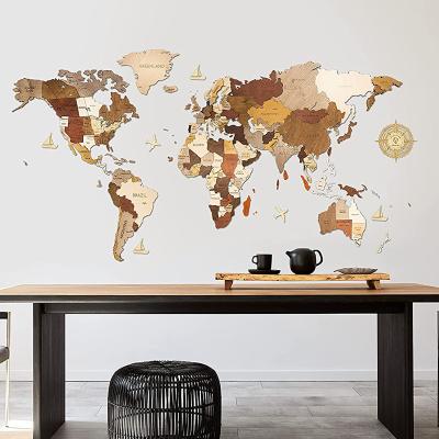 China Africa Unique Wooden 3D Effect Multi-Layer Multicolor Stained Wooden Map Of The World for sale