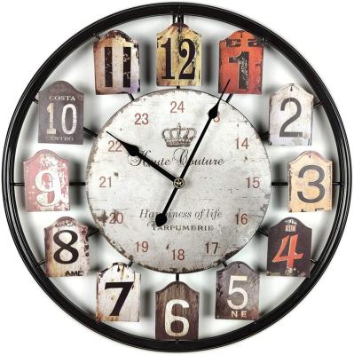 China Antique Style 20 Inch Large Retro Farmhouse Decor Silent Non Ticking Wall Clock for sale