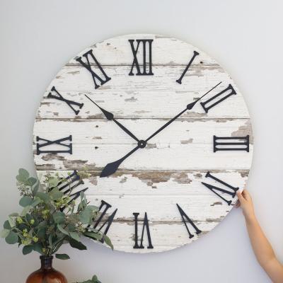 China Lovers Antique Wood Carpenter Barn Style Farmhouse Wall Decor White Wall Clock for sale