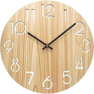 China Antique Style 12 Inch Silent Movement Accurate Time Around Wooden Wall Clock for sale