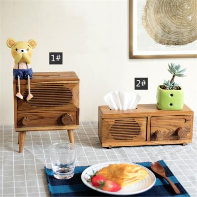 China Minimalist Household Storage Paper Vintage Radio Ornaments Wooden Tissue Box for sale